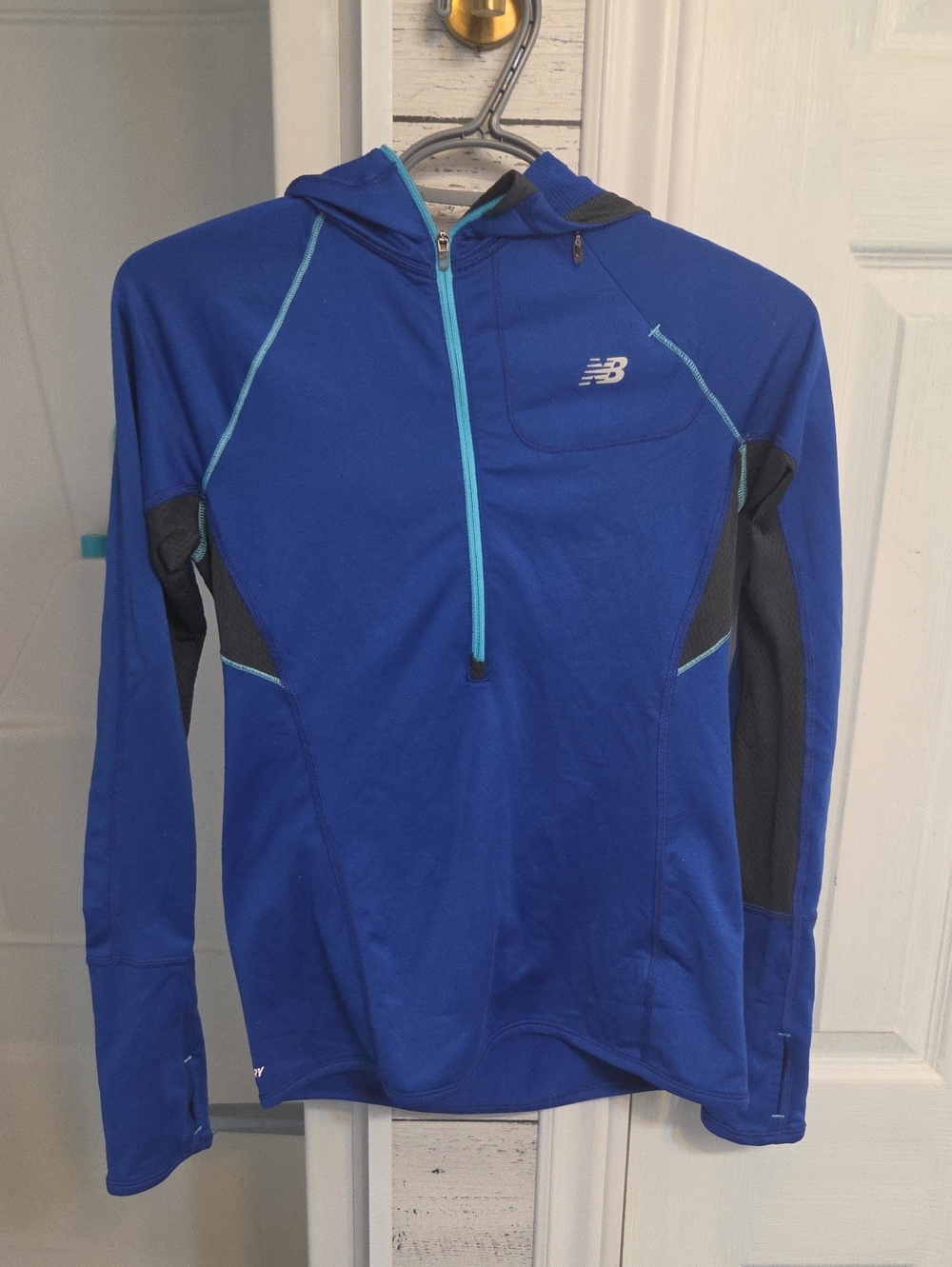 ●2 FOR $30● New Balance Royal Blue Hooded Half-Zip Pullover with Aqua Trim